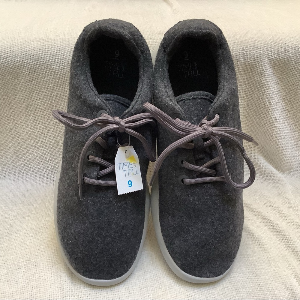Time and Tru Gray Lace-Up Sneakers Shoes-Wool Like Fabric-Memory Foam-9M-NWT - Picture 8 of 14